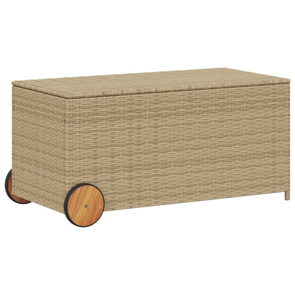Garden Storage Box with Wheels Mix Beige 190L Poly Rattan